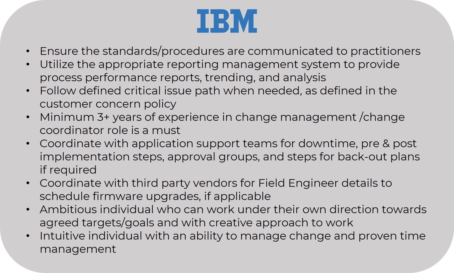 IBM Change Manager Resume - Change Manager Resume - Invensis Learning