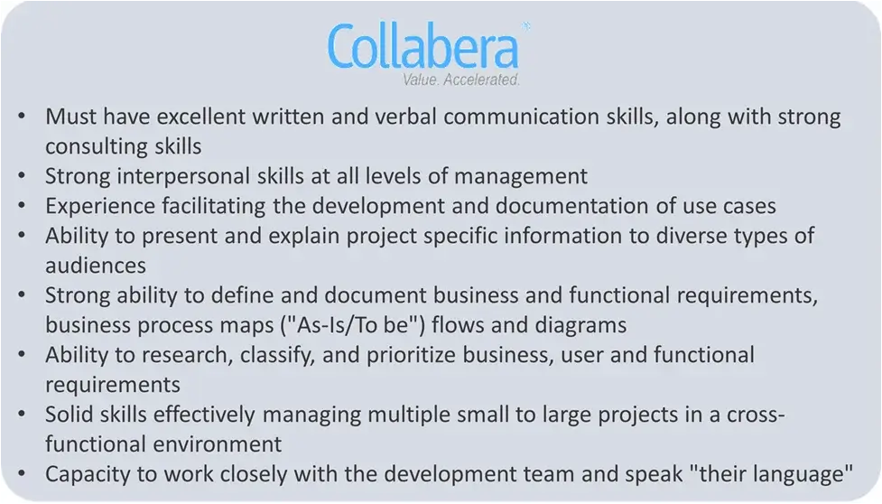 Collabera BA Resume - Business Analysis Resume - Invensis Learning